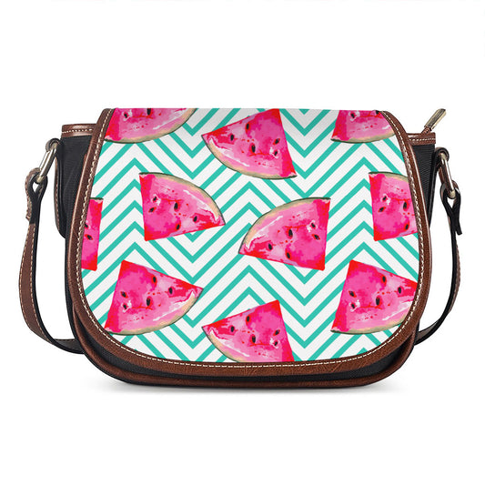 Teal Chevron Watermelon Pattern Print Saddle Bag