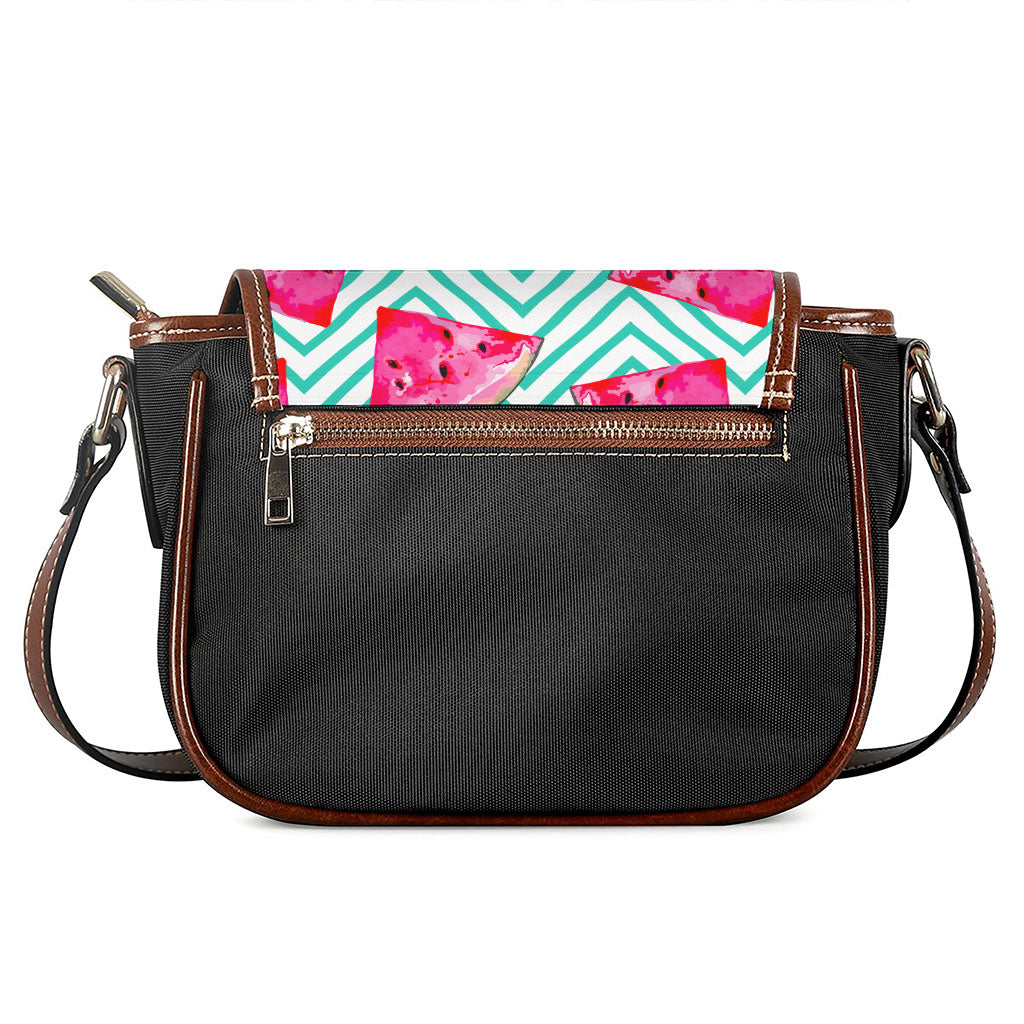 Teal Chevron Watermelon Pattern Print Saddle Bag