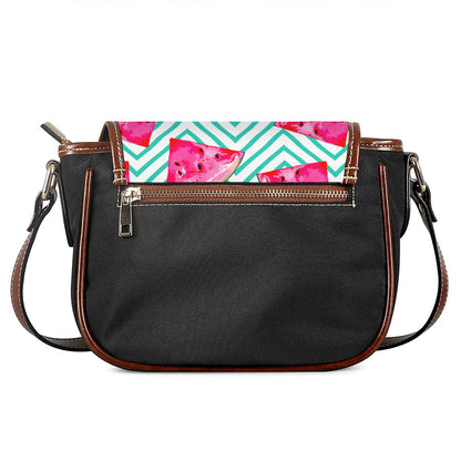 Teal Chevron Watermelon Pattern Print Saddle Bag