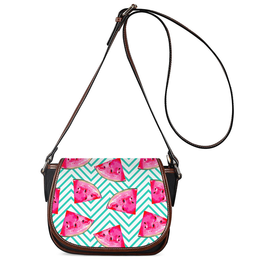Teal Chevron Watermelon Pattern Print Saddle Bag