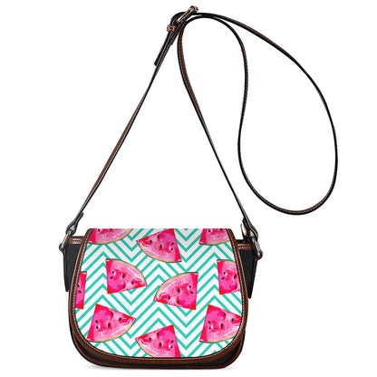 Teal Chevron Watermelon Pattern Print Saddle Bag