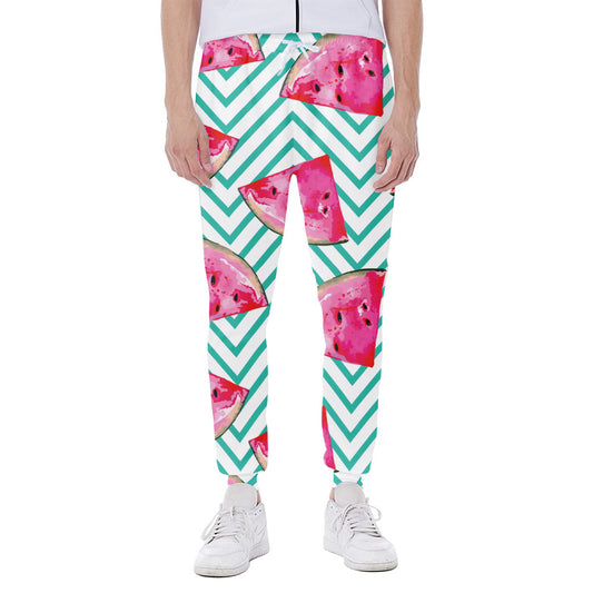 Teal Chevron Watermelon Pattern Print Scuba Joggers