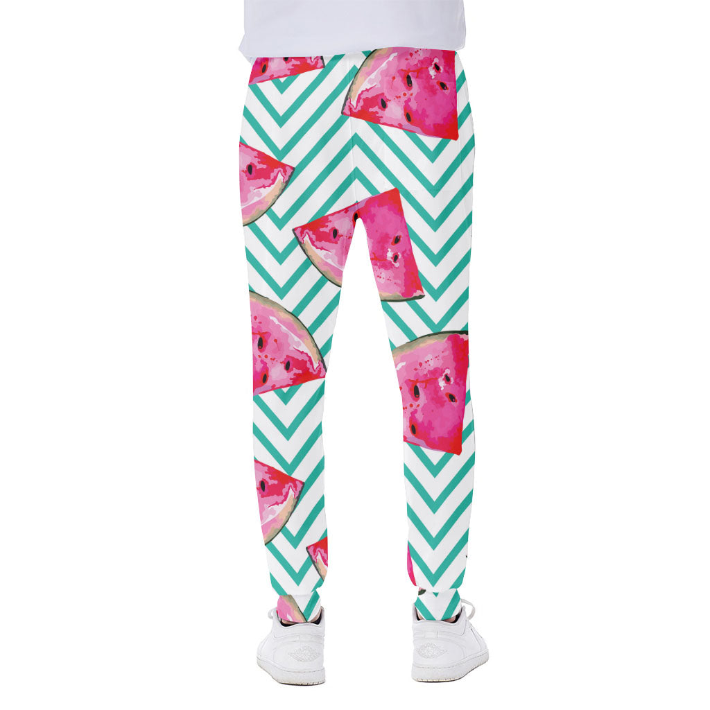 Teal Chevron Watermelon Pattern Print Scuba Joggers
