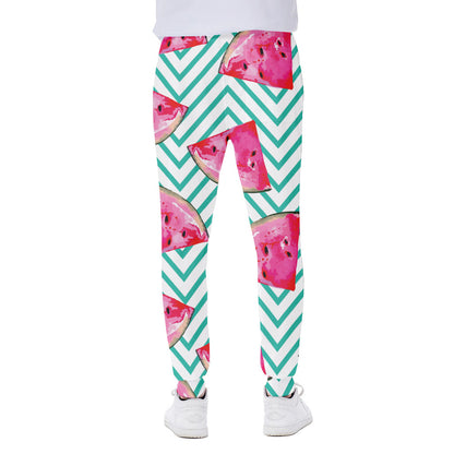 Teal Chevron Watermelon Pattern Print Scuba Joggers