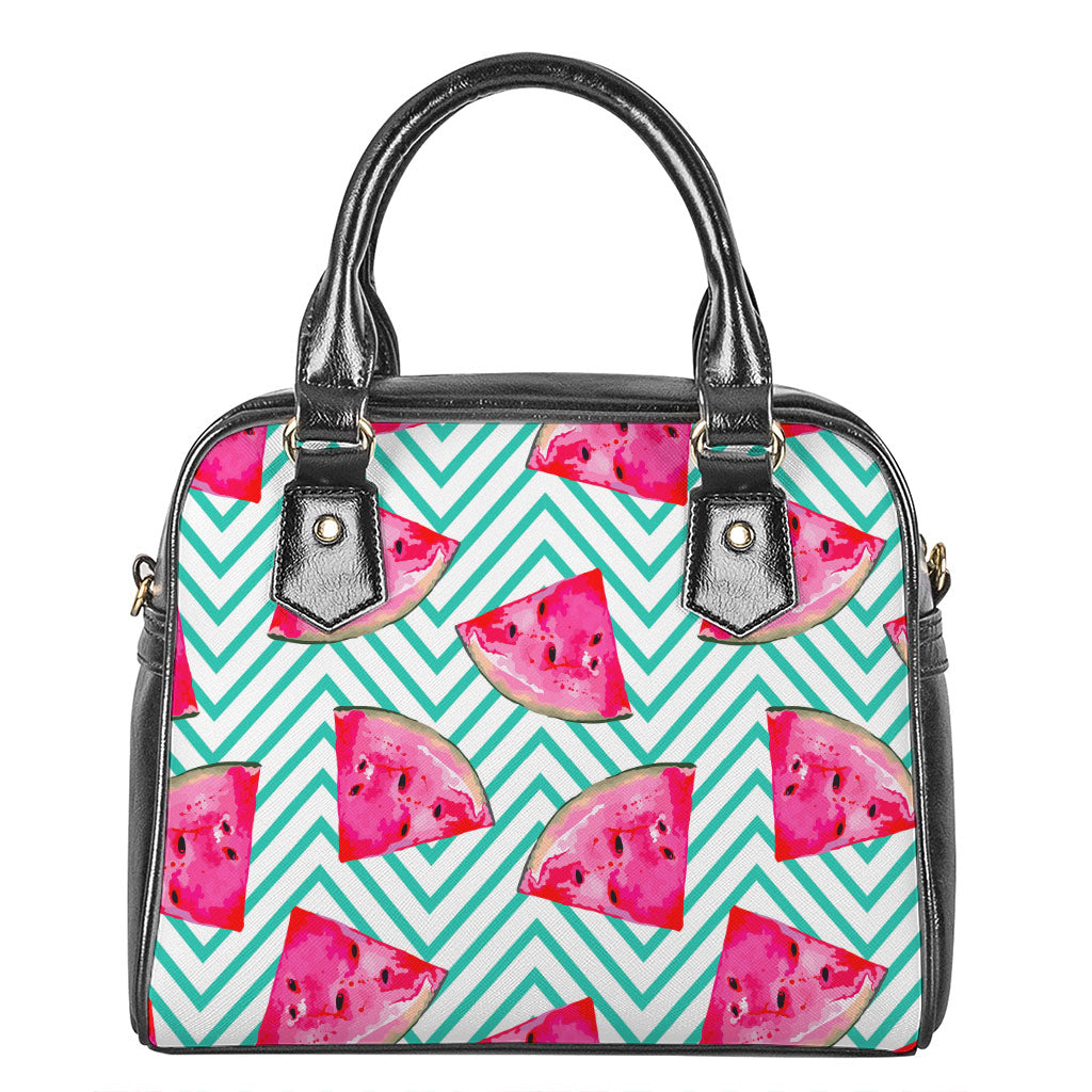 Teal Chevron Watermelon Pattern Print Shoulder Handbag