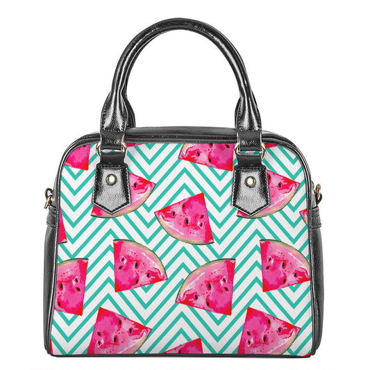 Teal Chevron Watermelon Pattern Print Shoulder Handbag