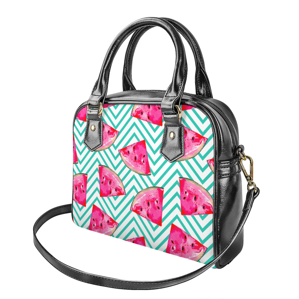 Teal Chevron Watermelon Pattern Print Shoulder Handbag