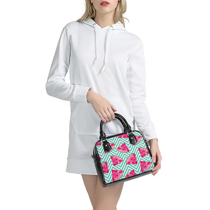 Teal Chevron Watermelon Pattern Print Shoulder Handbag