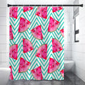 Teal Chevron Watermelon Pattern Print Shower Curtain