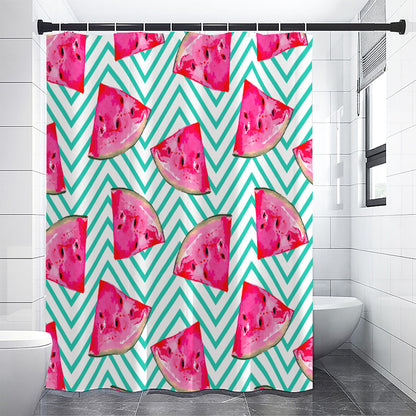 Teal Chevron Watermelon Pattern Print Shower Curtain