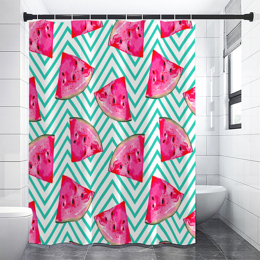 Teal Chevron Watermelon Pattern Print Shower Curtain