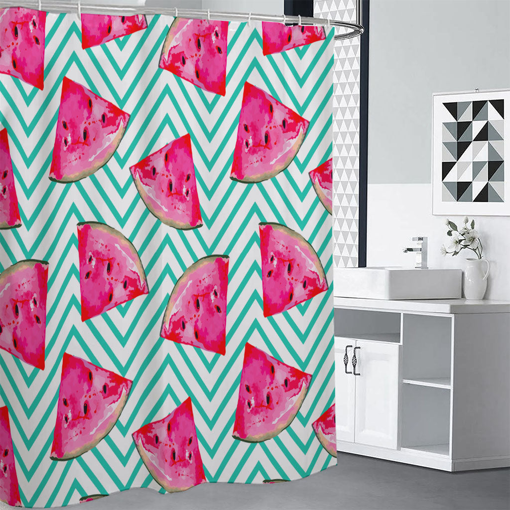 Teal Chevron Watermelon Pattern Print Shower Curtain