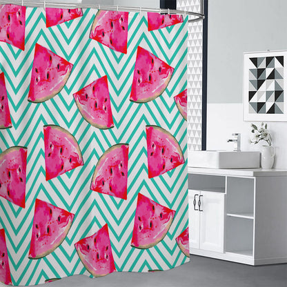 Teal Chevron Watermelon Pattern Print Shower Curtain