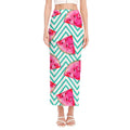 Teal Chevron Watermelon Pattern Print Side Slit Maxi Skirt
