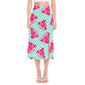 Teal Chevron Watermelon Pattern Print Side Slit Midi Skirt