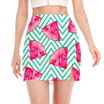 Teal Chevron Watermelon Pattern Print Side Slit Mini Skirt
