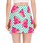 Teal Chevron Watermelon Pattern Print Side Slit Mini Skirt