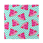 Teal Chevron Watermelon Pattern Print Silk Bandana