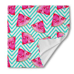 Teal Chevron Watermelon Pattern Print Silk Bandana