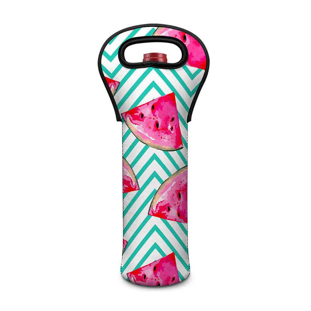 Teal Chevron Watermelon Pattern Print Single Neoprene Wine Tote