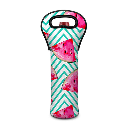 Teal Chevron Watermelon Pattern Print Single Neoprene Wine Tote