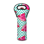 Teal Chevron Watermelon Pattern Print Single Neoprene Wine Tote