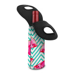 Teal Chevron Watermelon Pattern Print Single Neoprene Wine Tote