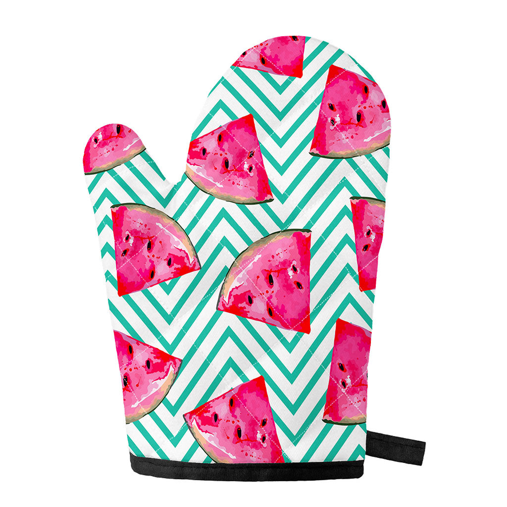 Teal Chevron Watermelon Pattern Print Single Oven Mitt