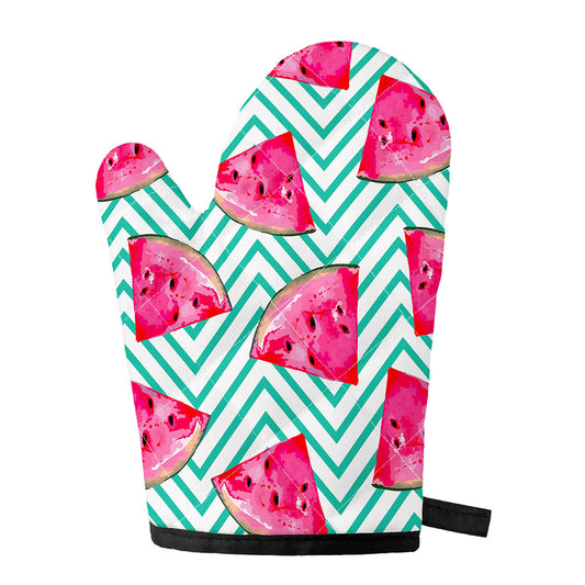 Teal Chevron Watermelon Pattern Print Single Oven Mitt