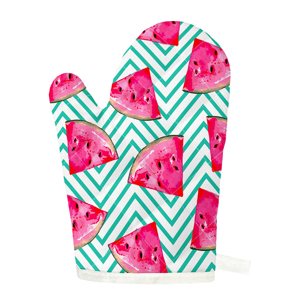 Teal Chevron Watermelon Pattern Print Single Oven Mitt