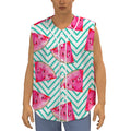 Teal Chevron Watermelon Pattern Print Sleeveless Baseball Jersey