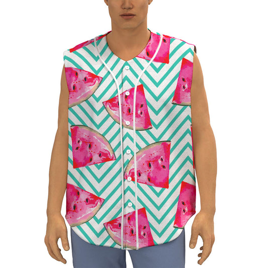Teal Chevron Watermelon Pattern Print Sleeveless Baseball Jersey