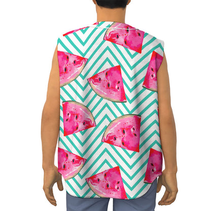Teal Chevron Watermelon Pattern Print Sleeveless Baseball Jersey