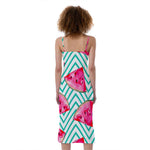 Teal Chevron Watermelon Pattern Print Slim Fit Midi Cami Dress