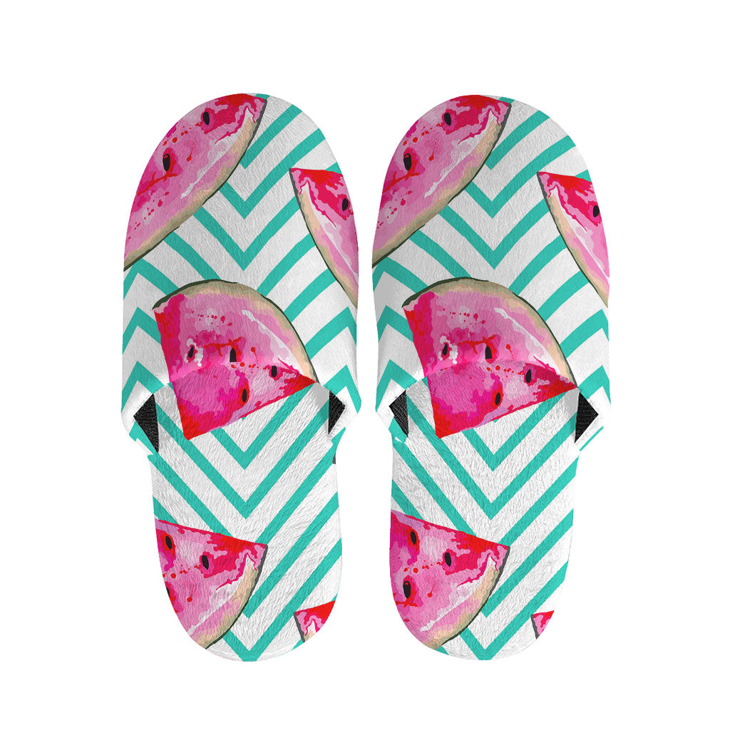 Teal Chevron Watermelon Pattern Print Slippers