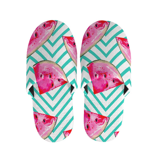 Teal Chevron Watermelon Pattern Print Slippers