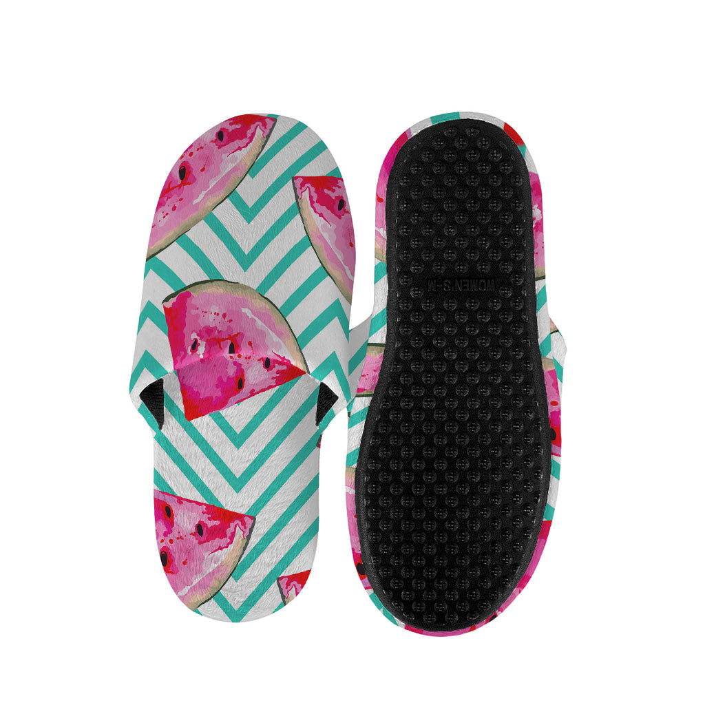 Teal Chevron Watermelon Pattern Print Slippers
