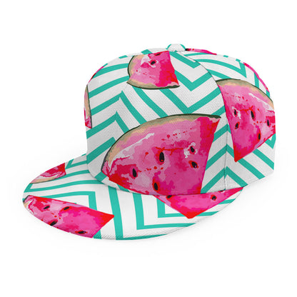 Teal Chevron Watermelon Pattern Print Snapback Cap
