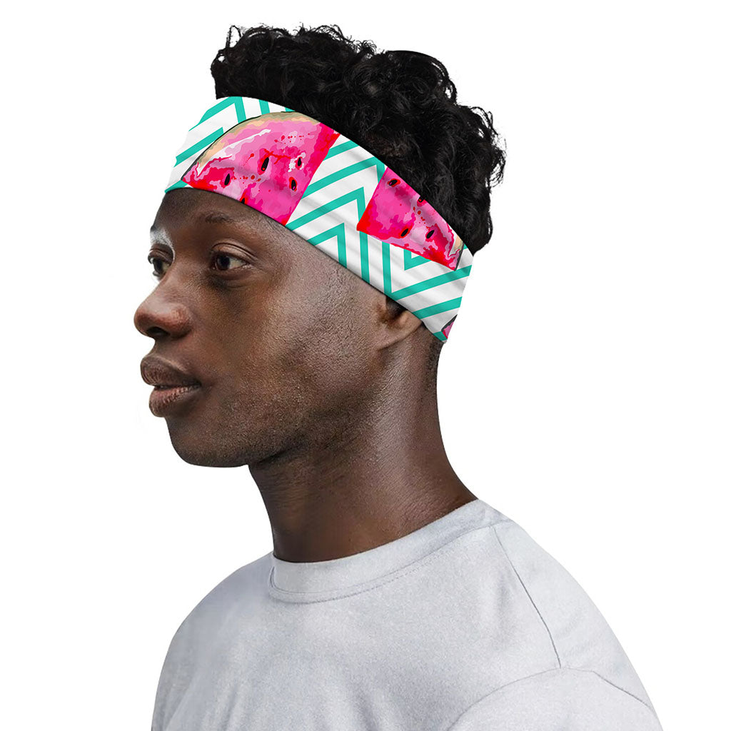 Teal Chevron Watermelon Pattern Print Sports Headband