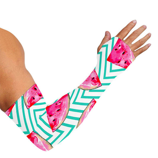 Teal Chevron Watermelon Pattern Print Sun Protection Arm Sleeves