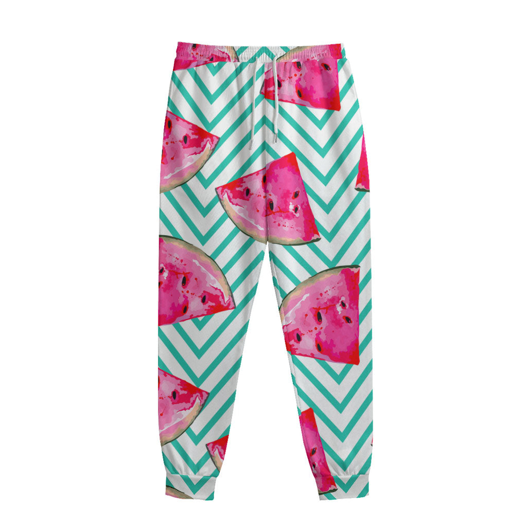 Teal Chevron Watermelon Pattern Print Sweatpants