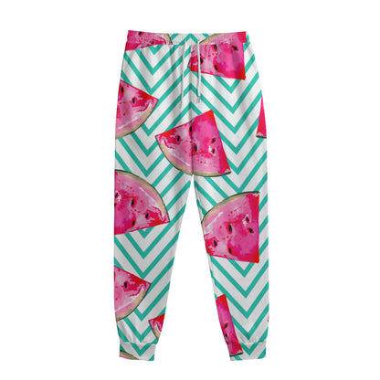 Teal Chevron Watermelon Pattern Print Sweatpants