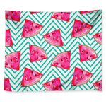 Teal Chevron Watermelon Pattern Print Tapestry