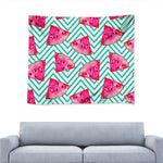 Teal Chevron Watermelon Pattern Print Tapestry
