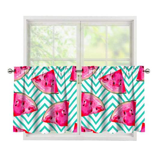 Teal Chevron Watermelon Pattern Print Tier Curtains
