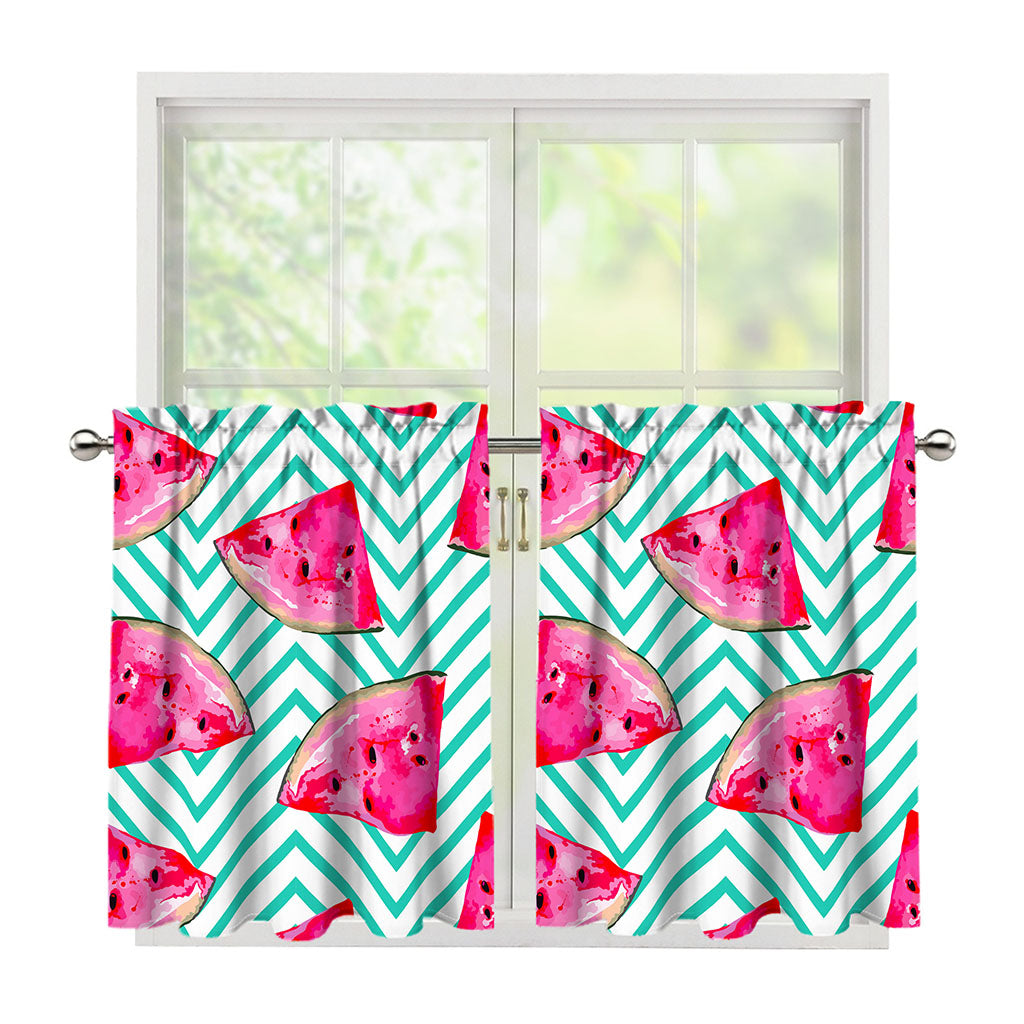 Teal Chevron Watermelon Pattern Print Tier Curtains