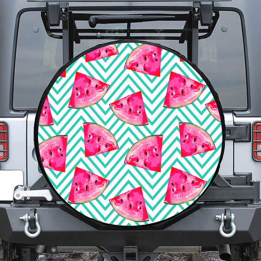 Teal Chevron Watermelon Pattern Print Tire Cover