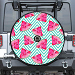 Teal Chevron Watermelon Pattern Print Tire Cover With Camera Hole