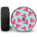 Teal Chevron Watermelon Pattern Print Tire Cover With Camera Hole