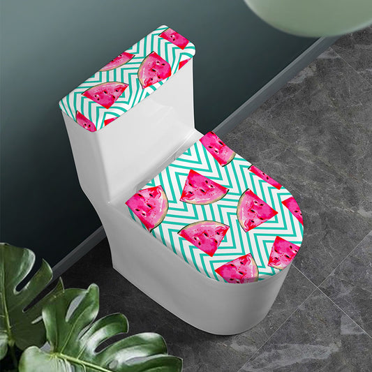 Teal Chevron Watermelon Pattern Print Toilet Lid And Tank Cover Set